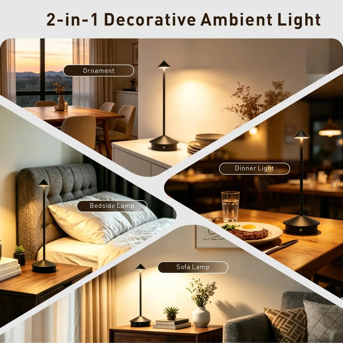 Cordless LED Table Lamp, Rechargeable Touch Dimmer