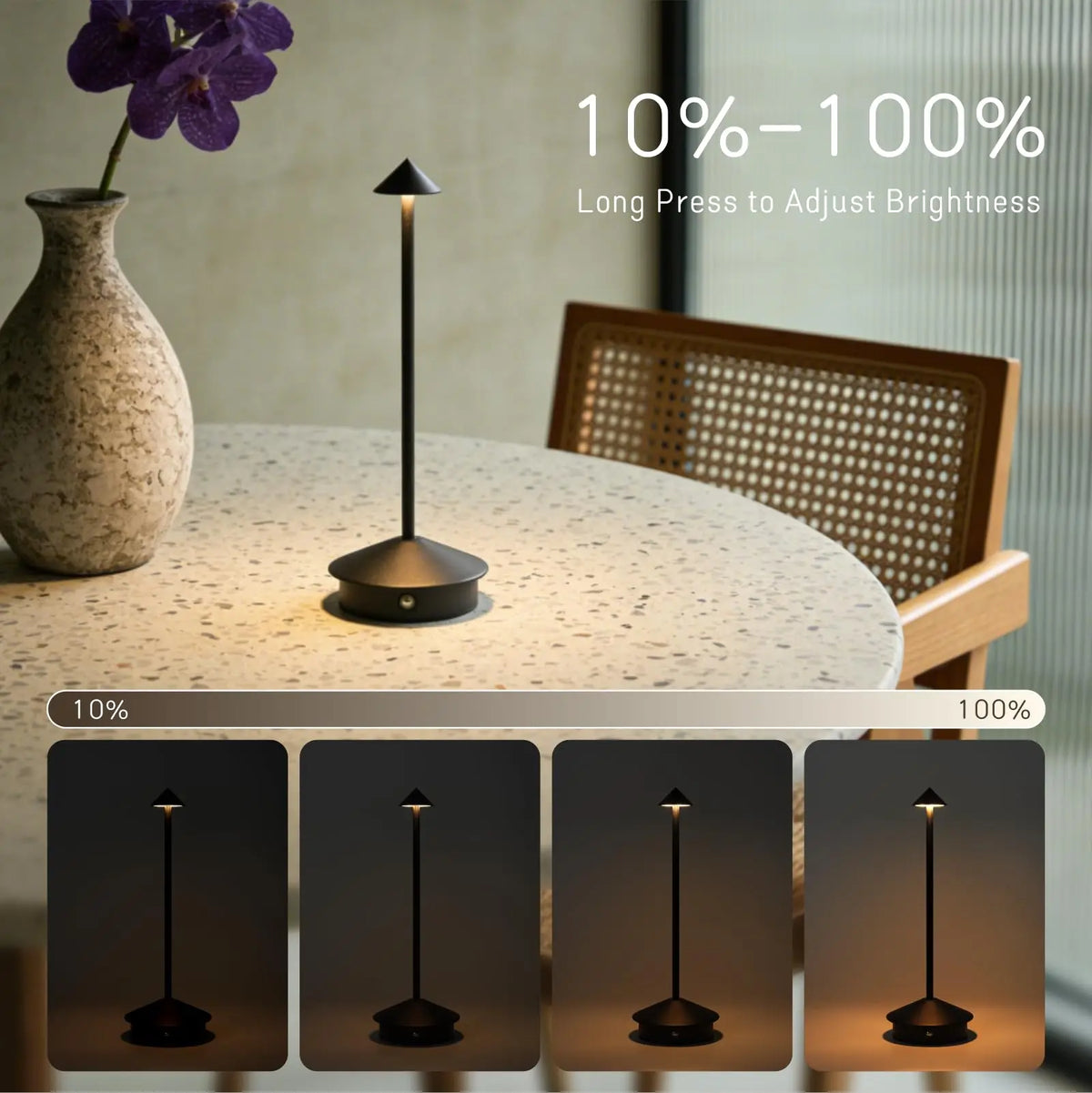 Cordless LED Table Lamp, Rechargeable Touch Dimmer