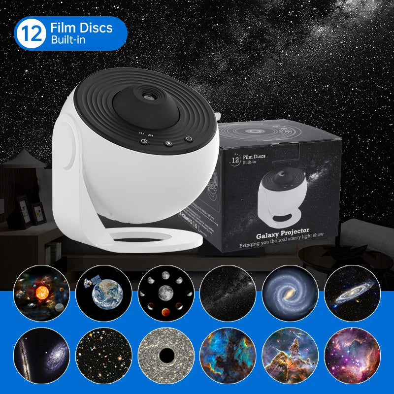 12-in-1 Galaxy Projector, 360° Rotating Night Light
