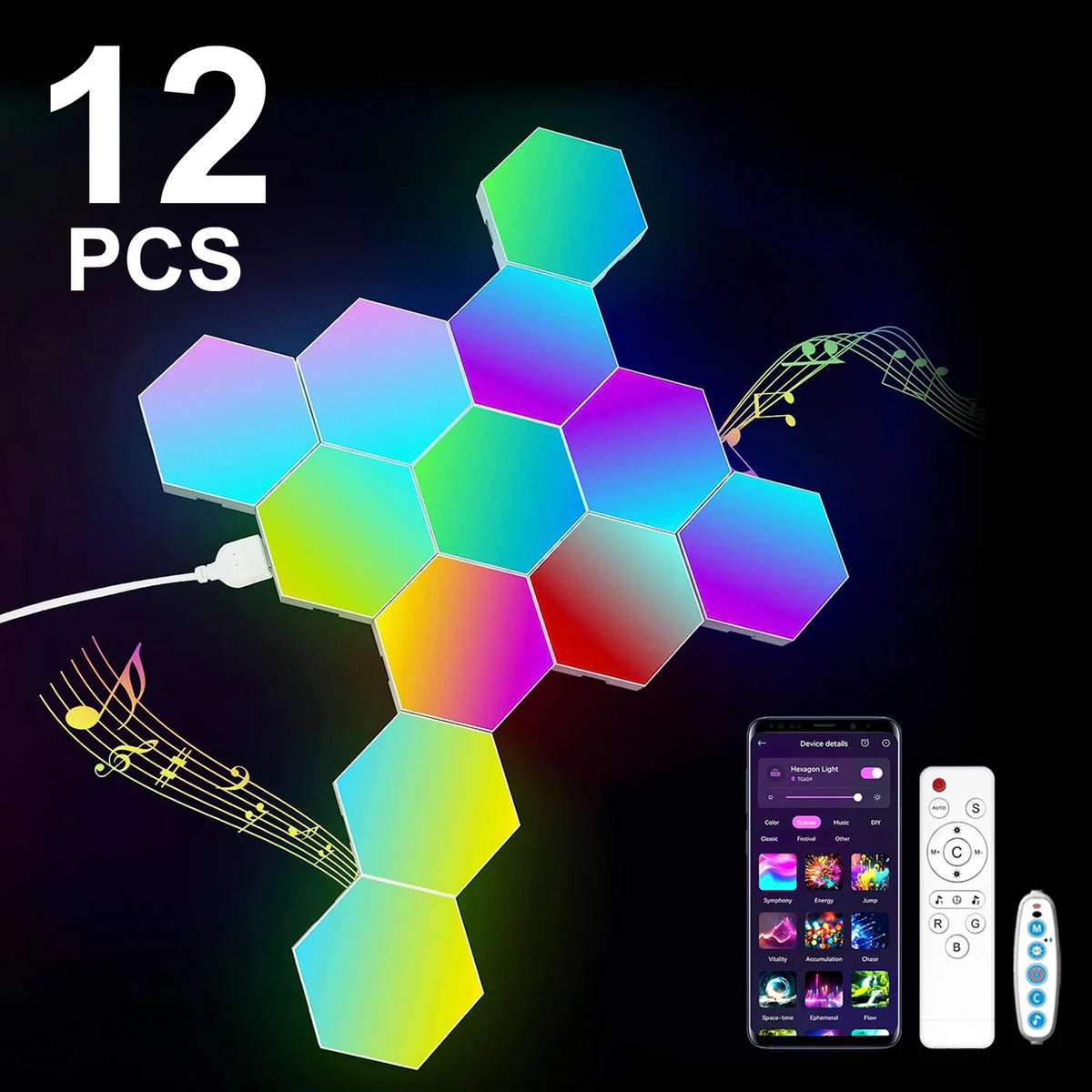 Smart Hexagon LED Wall Panels, App and Music Sync
