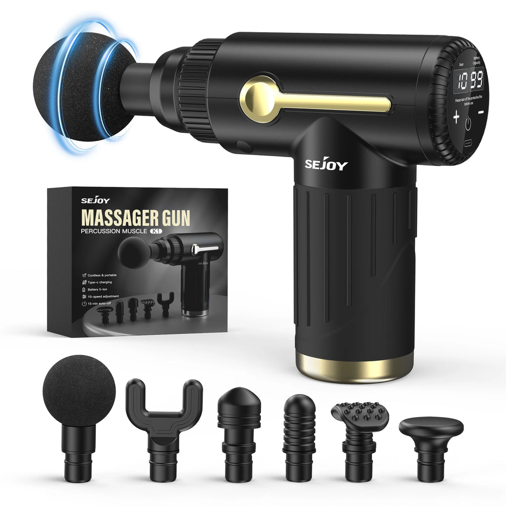 Percussion Massage Gun, 10 Speeds and 6 Heads