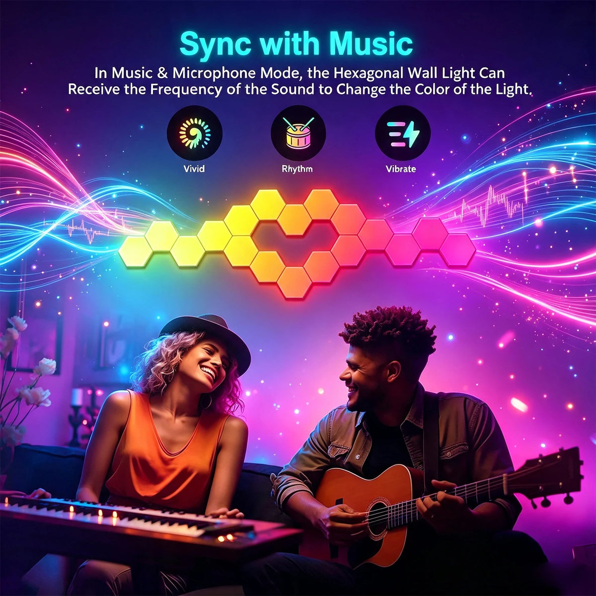 Smart Hexagon LED Wall Panels, App and Music Sync