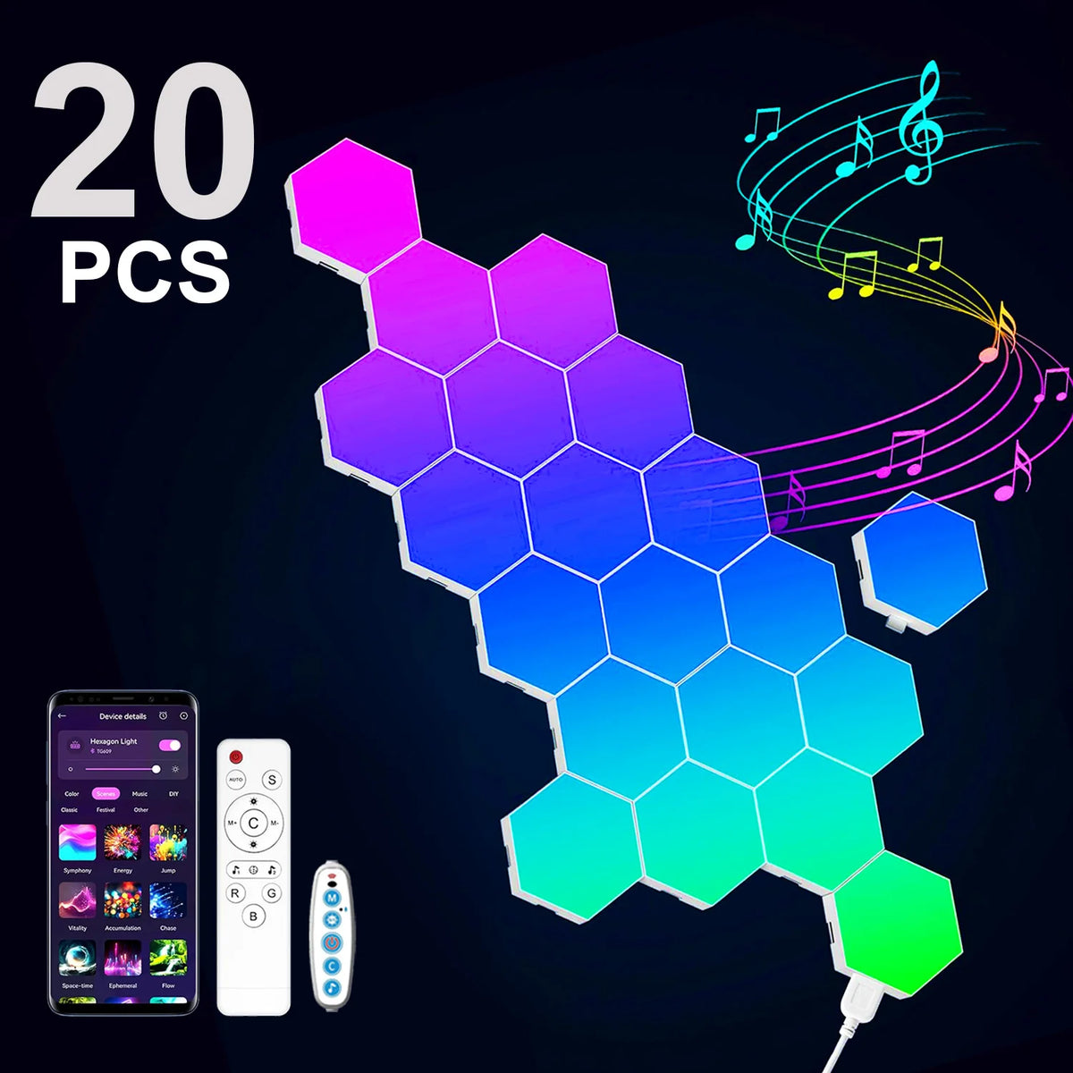 Smart Hexagon LED Wall Panels, App and Music Sync