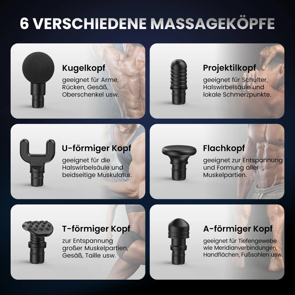Percussion Massage Gun, 10 Speeds and 6 Heads