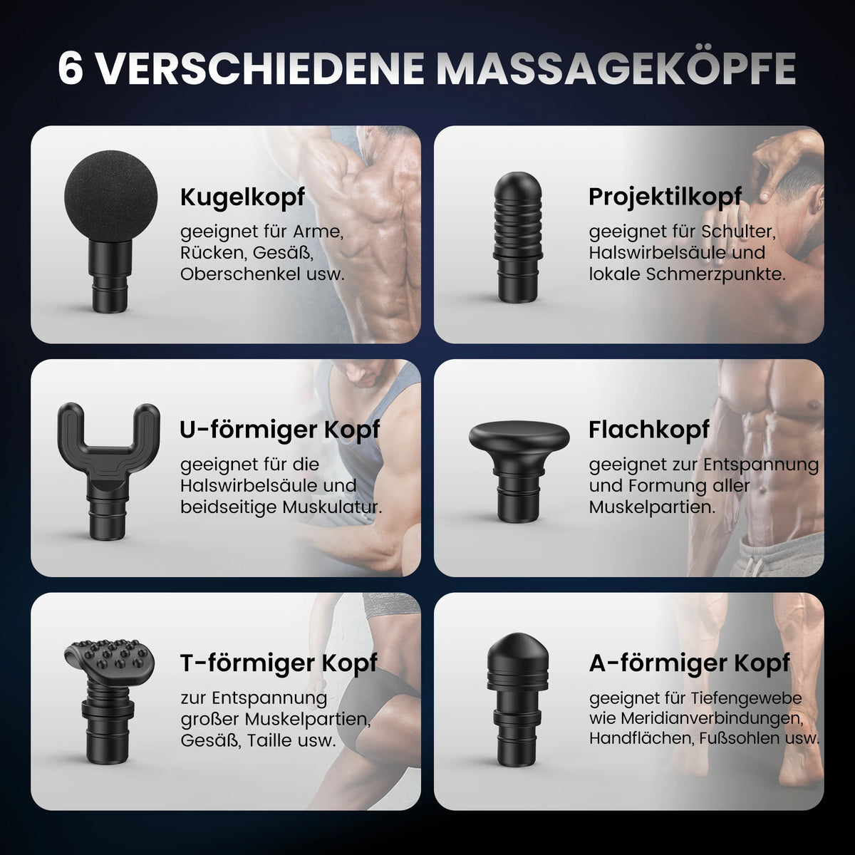 Percussion Massage Gun, 10 Speeds and 6 Heads