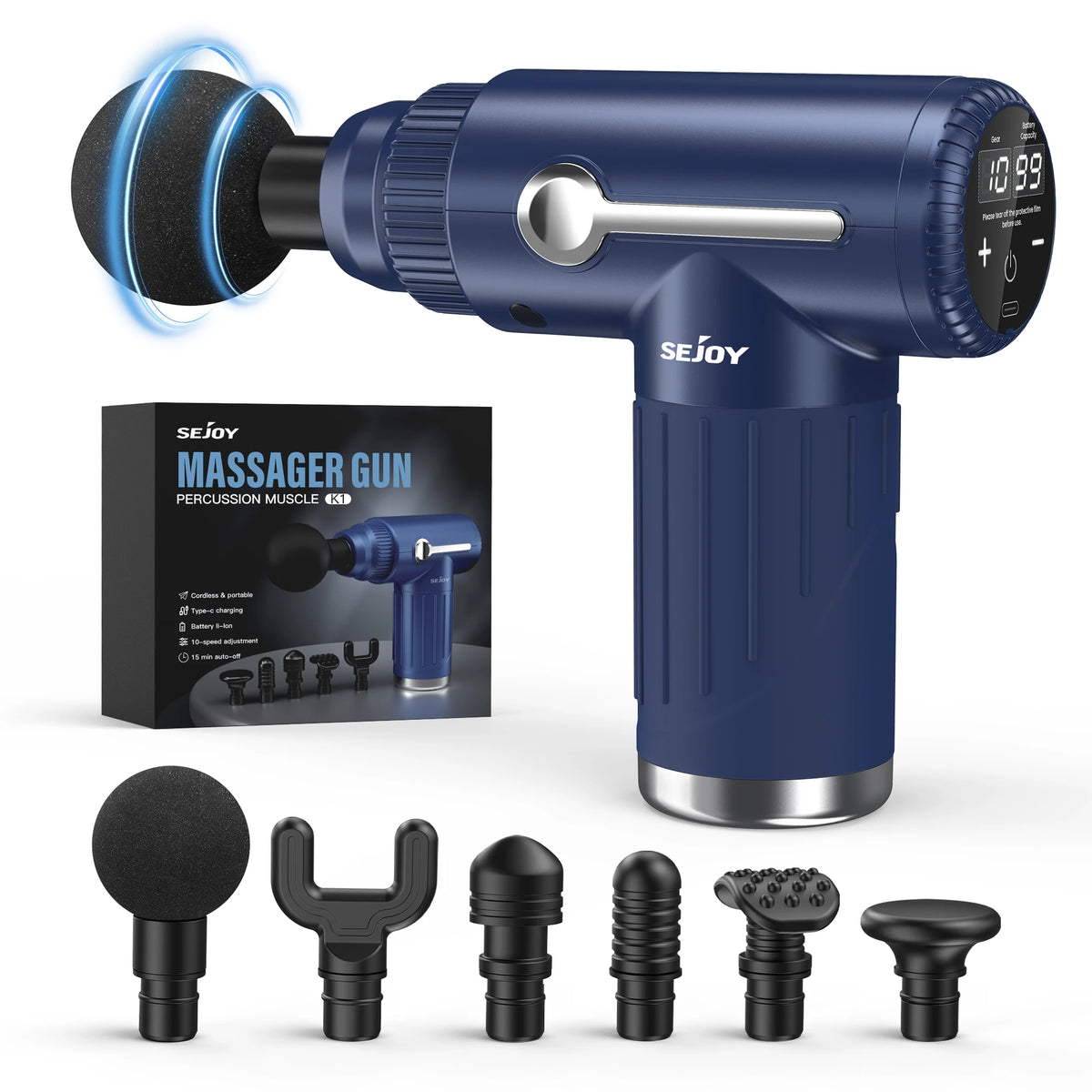 Percussion Massage Gun, 10 Speeds and 6 Heads