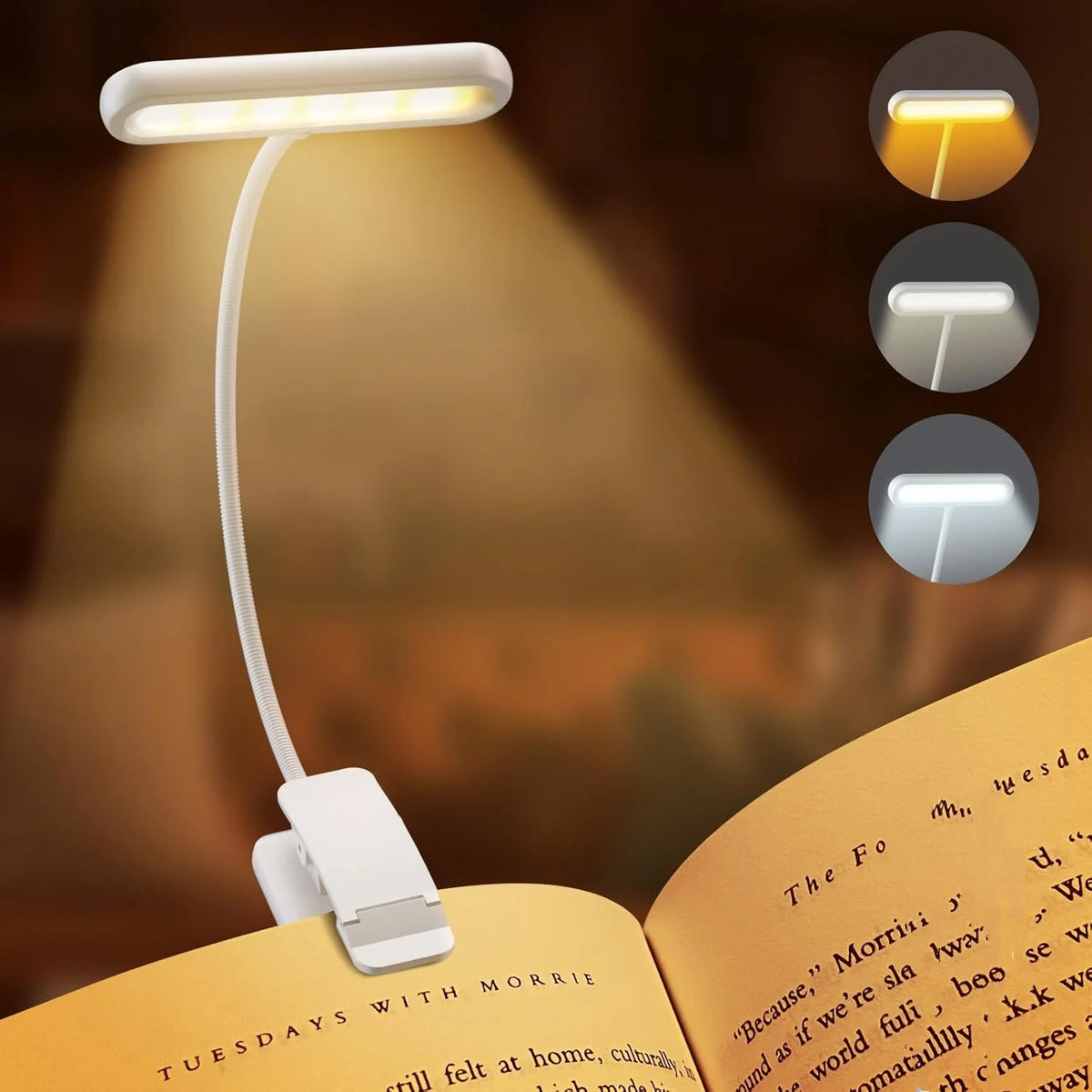 Clip-On Book Light, USB Rechargeable, 14 LED