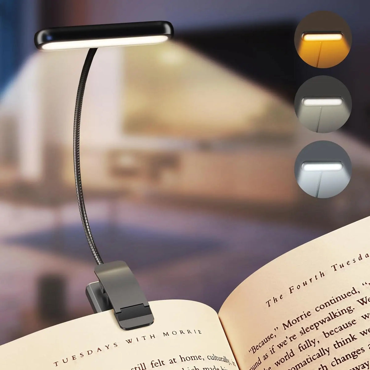 Clip-On Book Light, USB Rechargeable, 14 LED