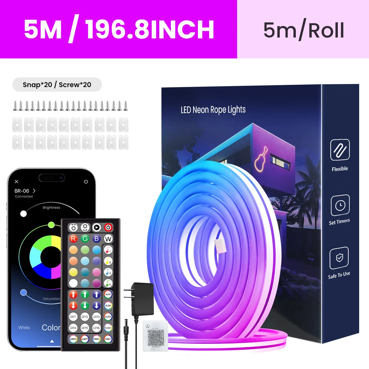 RGB Neon Rope Light Strip, App and Music Sync