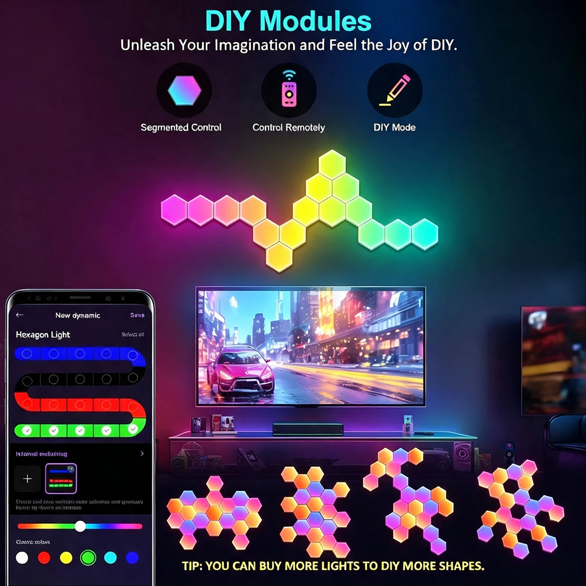 Smart Hexagon LED Wall Panels, App and Music Sync